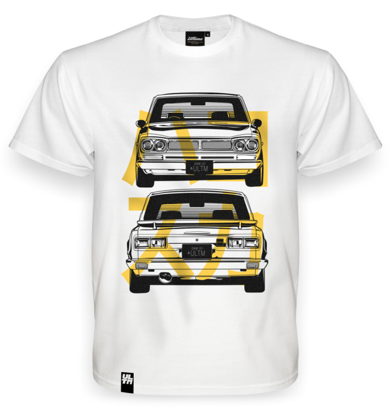 biała koszulka a na niej nissan skyline hakosuka gt-r