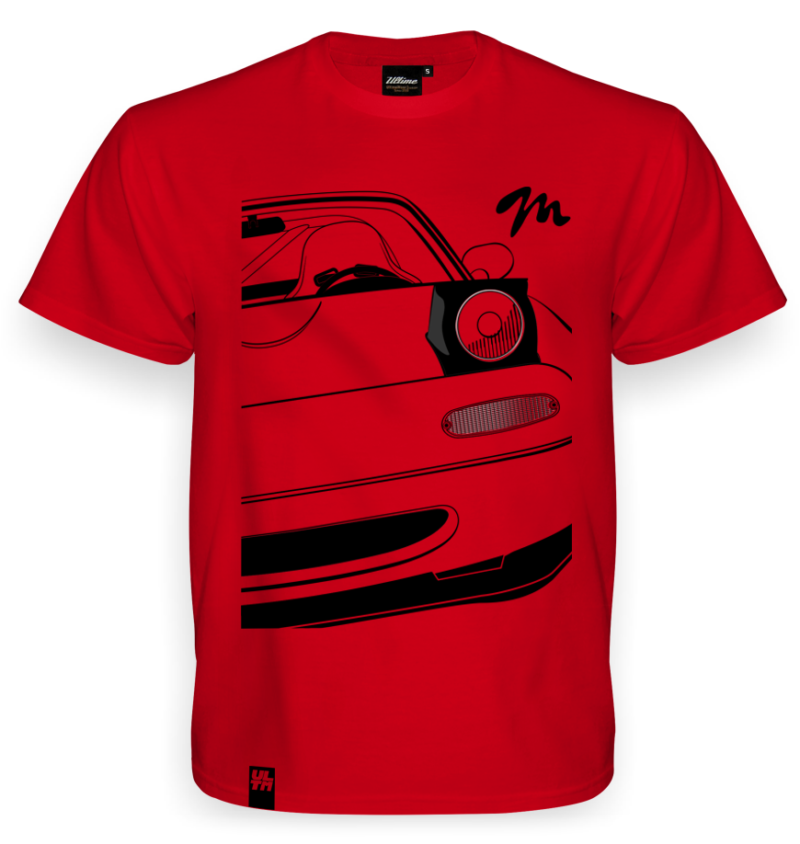 Czerwony t-shirt z samochodem Mazda Mx5 NA